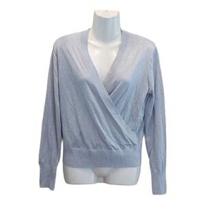 J. Crew Pale Blue Wool Blend Wrap‎ Surplice V-Neck Sweater Shimmer Sparkle sz XS